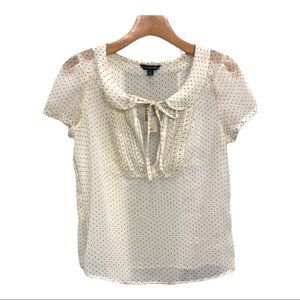 NWT American Eagle Cream Women's Sheer Dotted Top/Blouse Short Sleeve Size SP